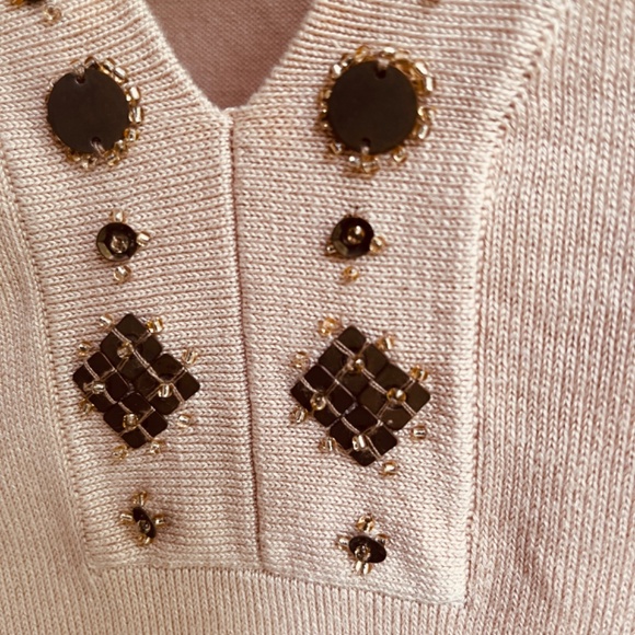 Jones New York 3/4 Sleeve Pullover Sweater Embellished Beads Sequins Neckline M - Picture 4 of 13